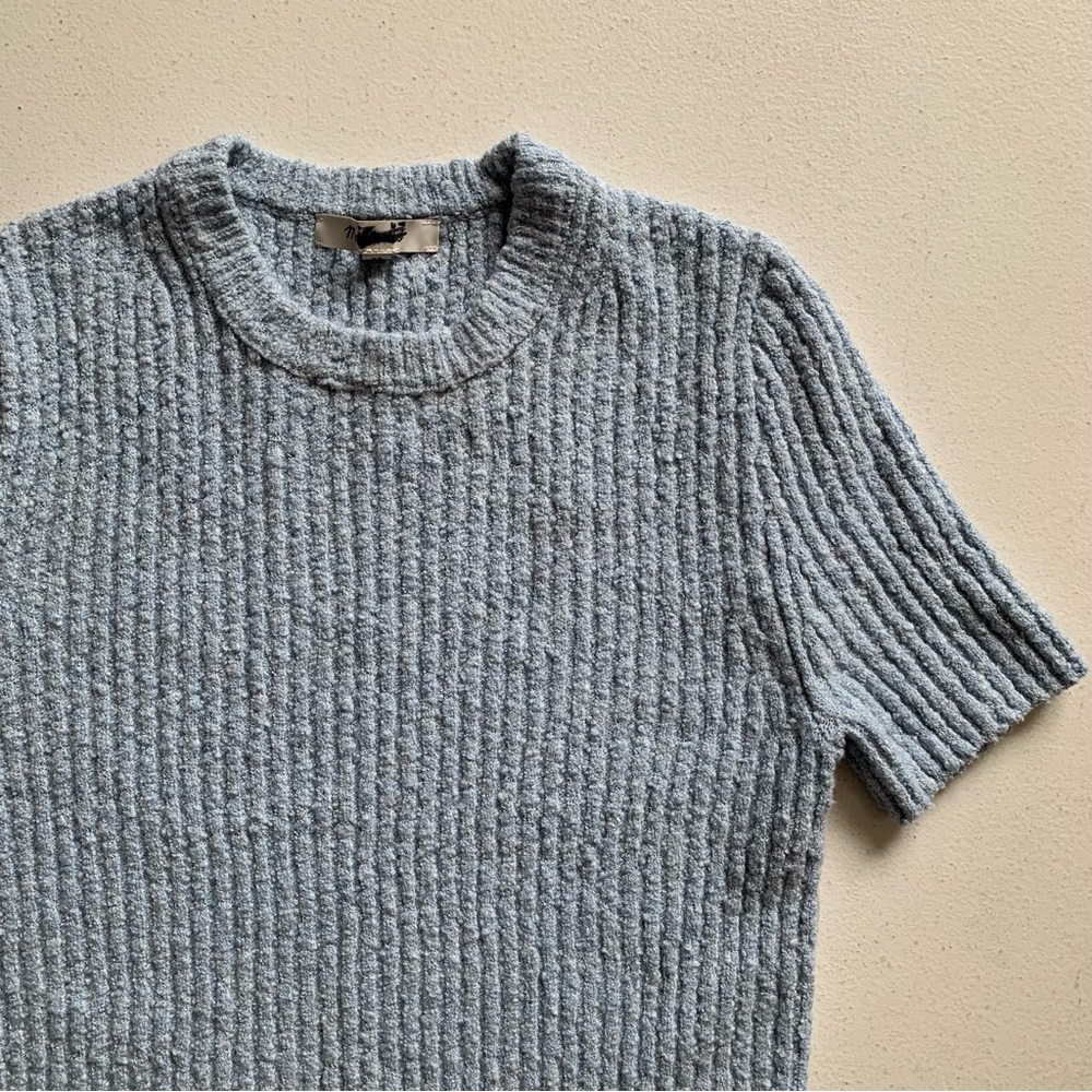Madewell Blue Boucle-Knit Crewneck Sweater Tee Size XS Light NWT - Picture 5 of 14